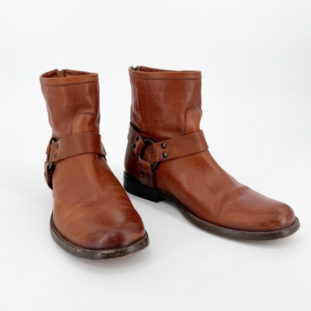 Frye Phillip Harness Short Leather  Whiskey Bootie Size 6